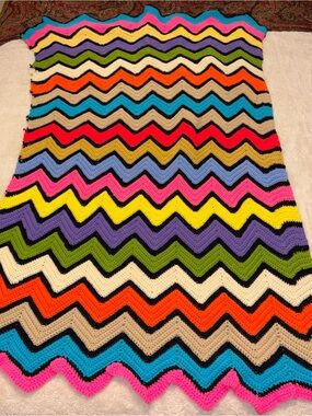 Multicolor handmade Chevron Afghan throw blanket